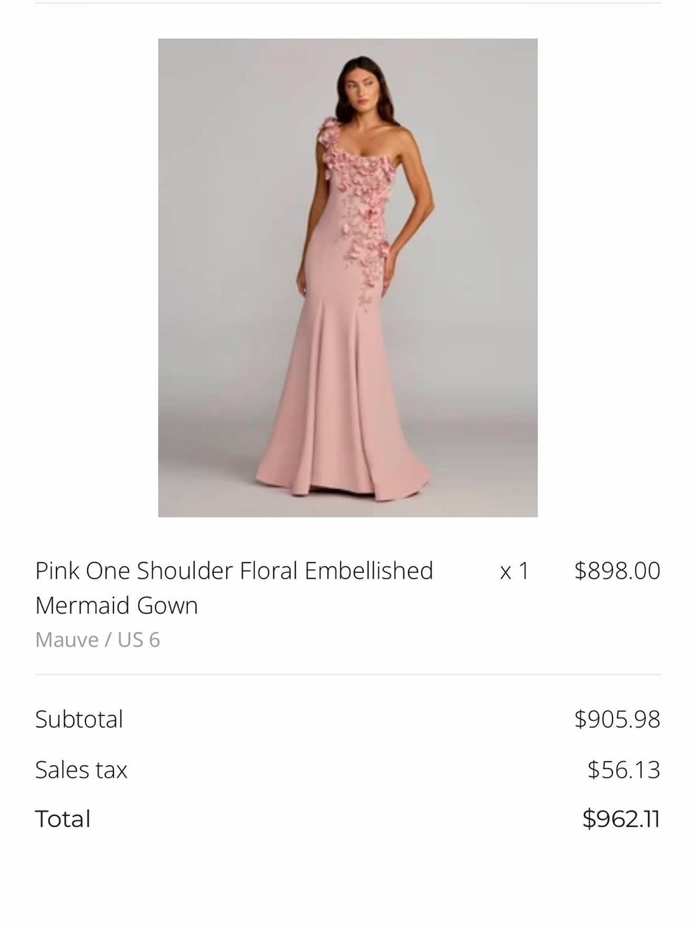 Mac Duggal Mauve One-Shoulder Floral Appliqué Mermaid Gown - Picture 6 of 6